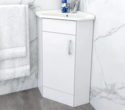 Nuie Mayford 555mm Wide Single Door Corner Gloss White Cabinet And Basin