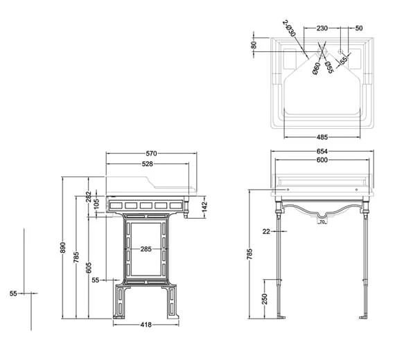 Burlington Classic Basin With Invisible Overflow Waste And Aluminium Stand 4 Burlington Classic Basin With Invisible Overflow Waste And Aluminium Stand - Image 2