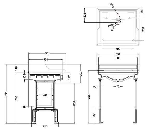 Burlington Classic Rectangular Washbasin With Aluminium Washstand 4 Burlington Classic Rectangular Washbasin With Aluminium Washstand - Image 2