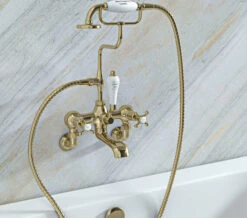 Burlington Wall Mounted Bath Shower Mixer Tap With Claremont Handles