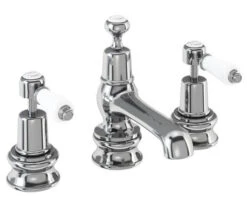 Burlington 3 Hole Kensington Handles Basin Mixer Tap With Waste And Regent Base