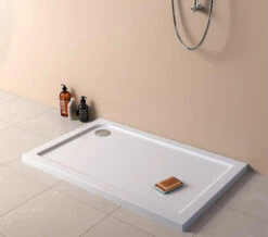 Nuie Hydrastone 1100mm Rectangular White Shower Tray - Corner Waste