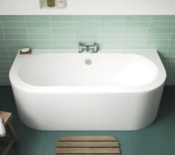 Nuie Shingle 1700 X 750mm Curved Back To Wall White Bath With Panel