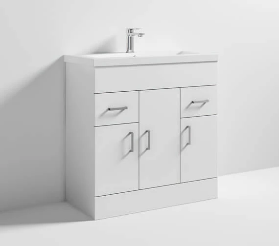Nuie Eden Floor-Standing 3 Door And 2 Drawer White Cabinet With Basin 4 Nuie Eden Floor-Standing 3 Door And 2 Drawer White Cabinet With Basin - Image 2