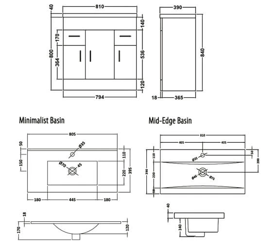 Nuie Eden Floor-Standing 3 Door And 2 Drawer White Cabinet With Basin 5 Nuie Eden Floor-Standing 3 Door And 2 Drawer White Cabinet With Basin - Image 3