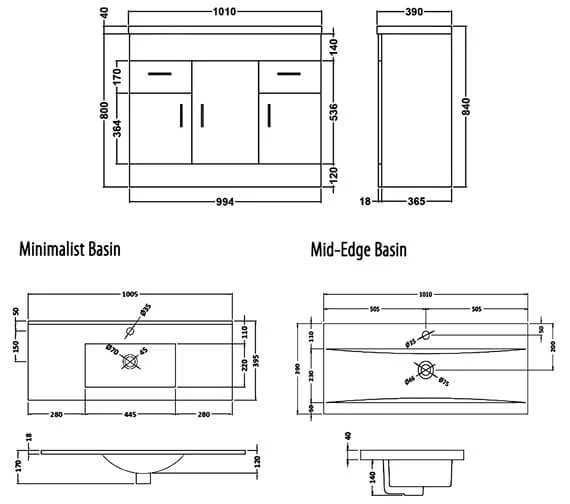 Nuie Eden Floor-Standing 3 Door And 2 Drawer White Cabinet With Basin 6 Nuie Eden Floor-Standing 3 Door And 2 Drawer White Cabinet With Basin - Image 4