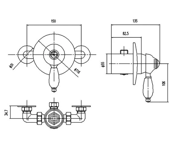 Nuie Nostalgic Concealed Manual Shower Valve Chrome 4 Nuie Nostalgic Concealed Manual Shower Valve Chrome - Image 2