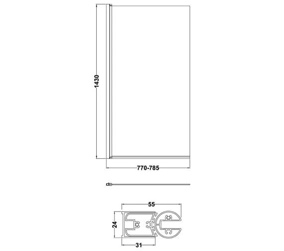 Nuie 1435mm High Square Bath Screen 5 Nuie 1435mm High Square Bath Screen - Image 3