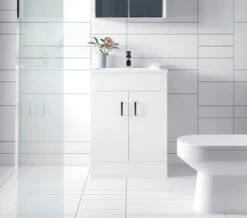 Nuie Eden 800mm High Floor Standing Gloss White Two Door Cabinet And Basin