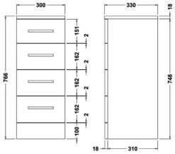 Nuie Mayford 300 X 766mm 4 Drawer Floor-Standing Gloss White Furniture Unit -Duravit Store M700 2023 5 27 12 21 50 542