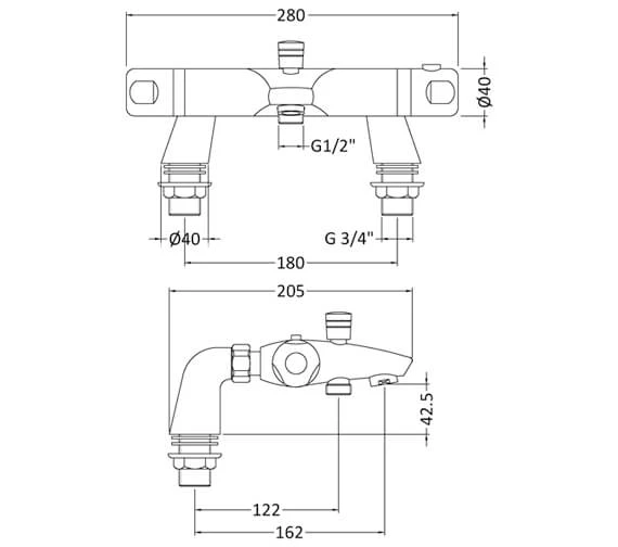 Nuie Reef Thermostatic Bath Shower Mixer Chrome Tap 4 Nuie Reef Thermostatic Bath Shower Mixer Chrome Tap - Image 2
