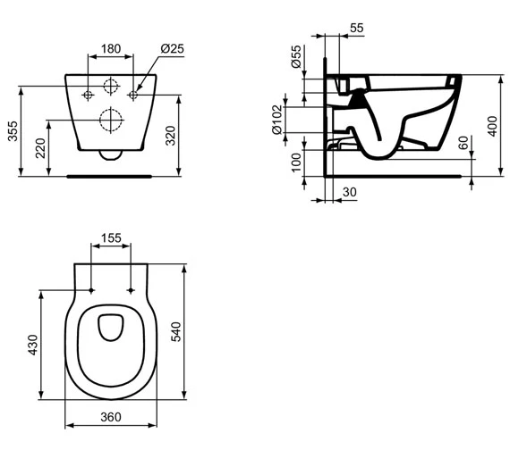 Ideal Standard Concept White Wall Mounted WC Pan 545mm 4 Ideal Standard Concept White Wall Mounted WC Pan 545mm - Image 2