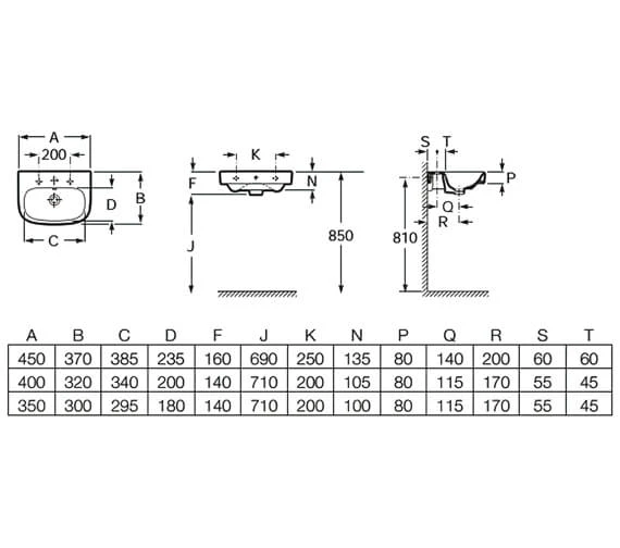 Roca Debba White 350 X 300mm Wall Hung Basin With 1 Tap Hole 4 Roca Debba White 350 X 300mm Wall Hung Basin With 1 Tap Hole - Image 2