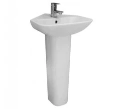Essential Violet 450mm White 1 Tap Hole Corner Basin With Full Pedestal