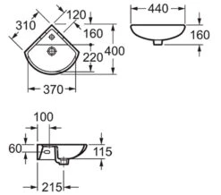 IMEX Ivo White 440 X 310mm 1 Taphole Handrinse Corner Basin -Duravit Store QS V15297 2 mn