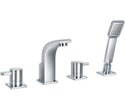 Flova Essence 4 Hole Diamond Chrome Finish Bath-Shower Mixer Tap With Handset And Hose
