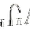 Flova XL 4 Hole Diamond Chrome Finish Bath-Shower Mixer Tap With Handset And Hose