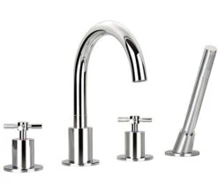 Flova XL 4 Hole Diamond Chrome Finish Bath-Shower Mixer Tap With Handset And Hose