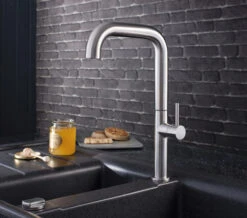 Crosswater Cucina Tube Stainless Steel Side Lever Kitchen Sink Mixer Tap 306mm