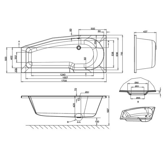 Cleargreen Ecocurve White Bath 1700 X 750mm Left Hand 4 Cleargreen Ecocurve White Bath 1700 X 750mm Left Hand - Image 2