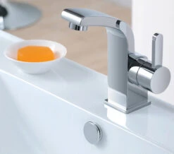 Flova Essence Cloakroom 132mm High Diamond Chrome Basin Mixer Tap With Clicker Waste