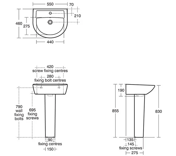 Armitage Shanks Sandringham 21 Washbasin 550mm 4 Armitage Shanks Sandringham 21 Washbasin 550mm - Image 2