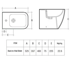 RAK Metropolitan 1 Tap Hole Back To Wall White Bidet 525mm - METBID -Duravit Store QS V36298 2 mn
