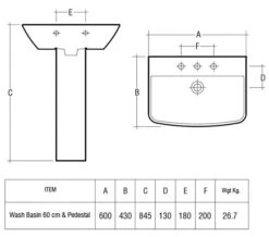 RAK Summit 1 Tap Hole White Basin With Full Pedestal 600mm 8 RAK Summit 1 Tap Hole White Basin With Full Pedestal 600mm -Duravit Store QS V36305 2 mn