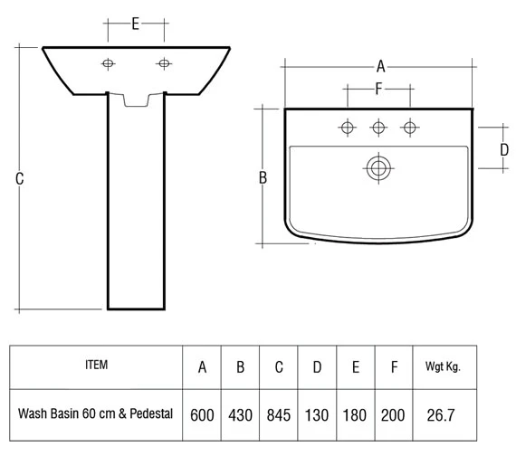 RAK Summit 1 Tap Hole White Basin With Full Pedestal 600mm 5 RAK Summit 1 Tap Hole White Basin With Full Pedestal 600mm - Image 3