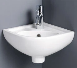 RAK Compact 1 Tap Hole 440mm Wall Hung Corner Basin White - COMCNRB1 -Duravit Store QS V36338 4 mn