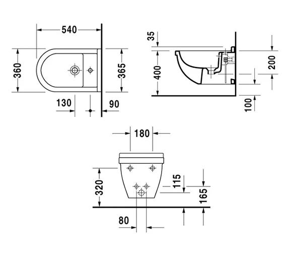 Duravit Starck 3 White Wall Mounted Bidet With Overflow - 228015 5 Duravit Starck 3 White Wall Mounted Bidet With Overflow - 228015 - Image 3