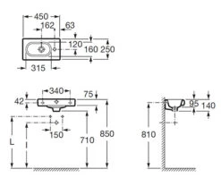 Roca Meridian-N Compact Wall Hung White Basin With 1 Right-Hand Taphole -Duravit Store QS V55534 2 mn