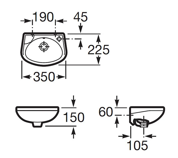 Roca Laura White Cloakroom Basin 350mm Wide With 1 Tap Hole - 325316005 4 Roca Laura White Cloakroom Basin 350mm Wide With 1 Tap Hole - 325316005 - Image 2