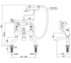 Burlington Deck Mounted Bath Shower Mixer Tap With Kensington Handles -Duravit Store QS V70354 2 mn
