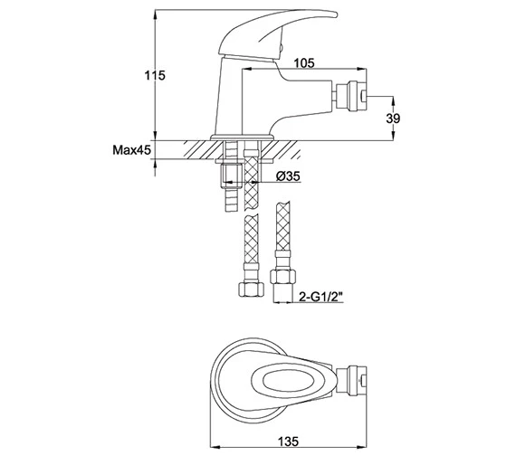 IMEX Dv8 Chrome Bidet Mixer Tap With Clicker Waste - DVBID 5 IMEX Dv8 Chrome Bidet Mixer Tap With Clicker Waste - DVBID - Image 3