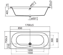 IMEX Wave 1700 X 750mm White Double Ended Bath - IMPWDE17X75 -Duravit Store QS V72262 2 mn