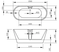 Imex Essence 1500 X 640mm White Freestanding Bath -Duravit Store QS V72277 2 mn