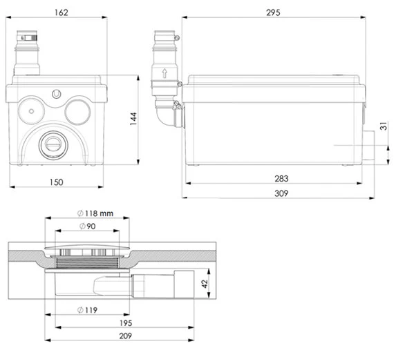 Saniflo Sanishower Flat Small Bore Macerator Pump - 1043-3 4 Saniflo Sanishower Flat Small Bore Macerator Pump - 1043-3 - Image 2