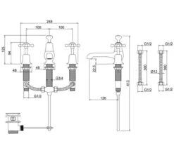 Burlington Chrome 3 TH Basin Mixer Tap With Pop-Up Waste And Claremont Handles -Duravit Store QS V73004 2 mn