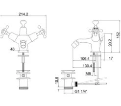 Burlington Chrome Bidet Mixer Tap With Pop Up Waste And Claremont Handles -Duravit Store QS V73008 2 mn