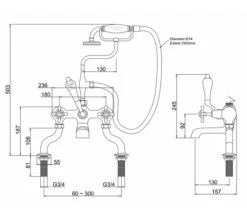 Burlington Deck Mounted Traditional Bath Shower Mixer Tap With Claremont Handles -Duravit Store QS V73010 2 mn