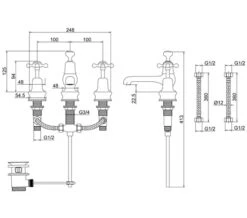 Burlington 3-Hole Claremont Handles Basin Mixer With Regent Base And Waste -Duravit Store QS V73020 2 mn