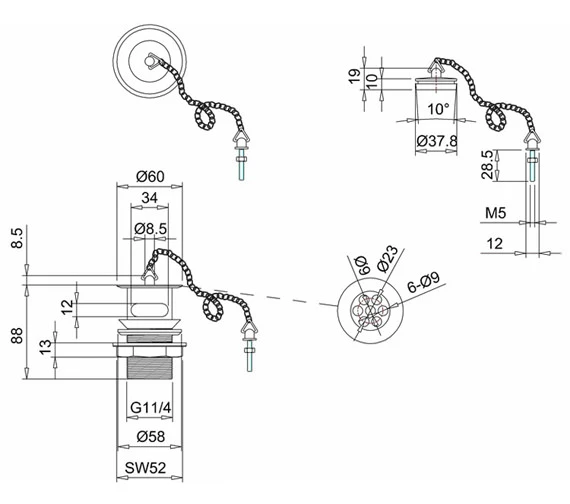 Burlington Basin Plug And Chain Slotted Waste 4 Burlington Basin Plug And Chain Slotted Waste - Image 2