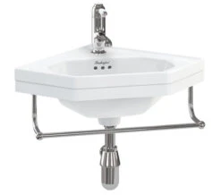 Burlington White Wall Mounted 596mm Corner Cloakroom Basin - B10 -Duravit Store QS V74094 1 mn