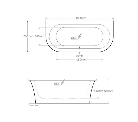 Royce Morgan Kirkstall Back To Wall Freestanding White Bath 1680 X 780mm 4 Royce Morgan Kirkstall Back To Wall Freestanding White Bath 1680 X 780mm - Image 2