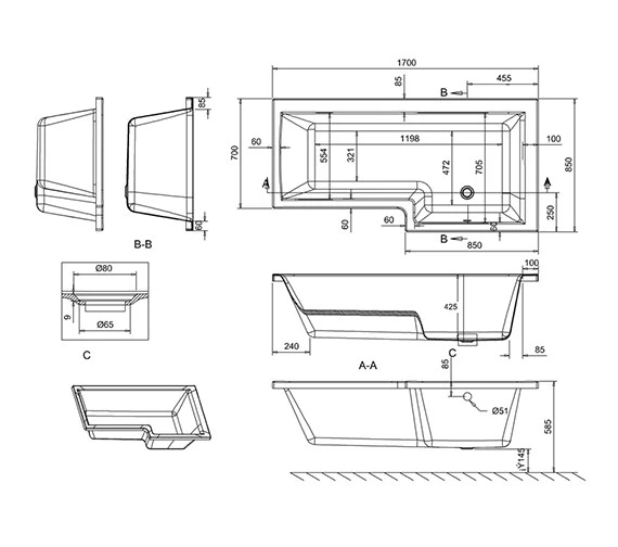 Britton Cleargreen Ecosquare 1700mm X 850mm Right Hand White Shower Bath 4 Britton Cleargreen Ecosquare 1700mm X 850mm Right Hand White Shower Bath - Image 2